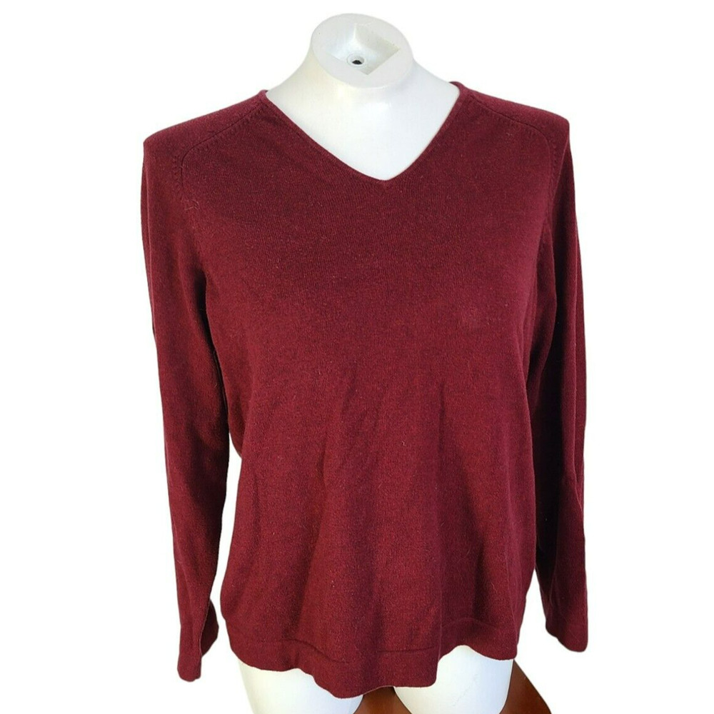 Eddie Bauer Womens Large Burgundy Maroon V-Neck Cotton Blend Pullover Sweater